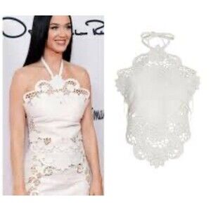 $3000 NEW Oscar de la Renta Leather Laser Cut Top Katy Perry White 2 4 6 Halter